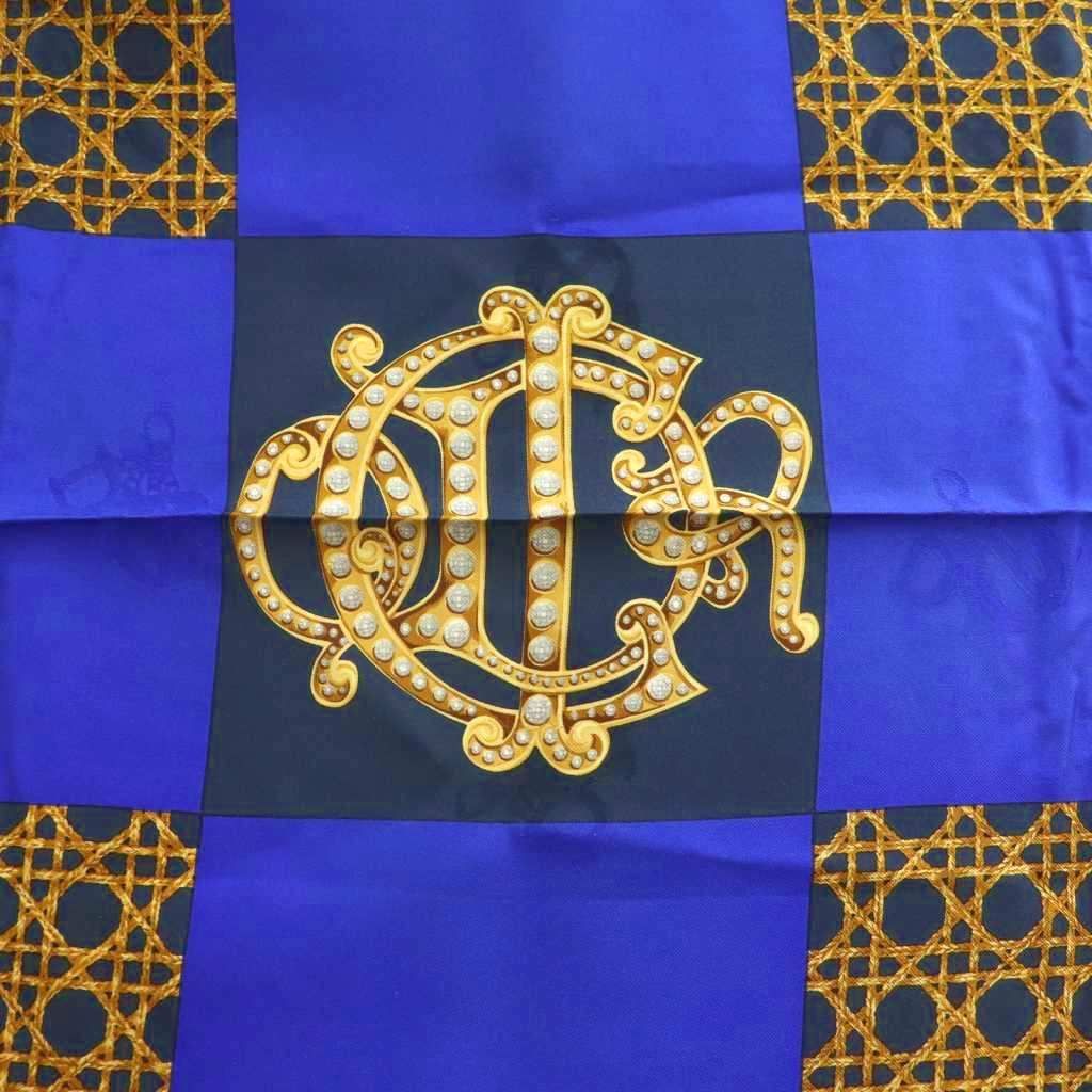 Dior Scarf Silk All Over Pattern Blue Navy Yellow — view 5