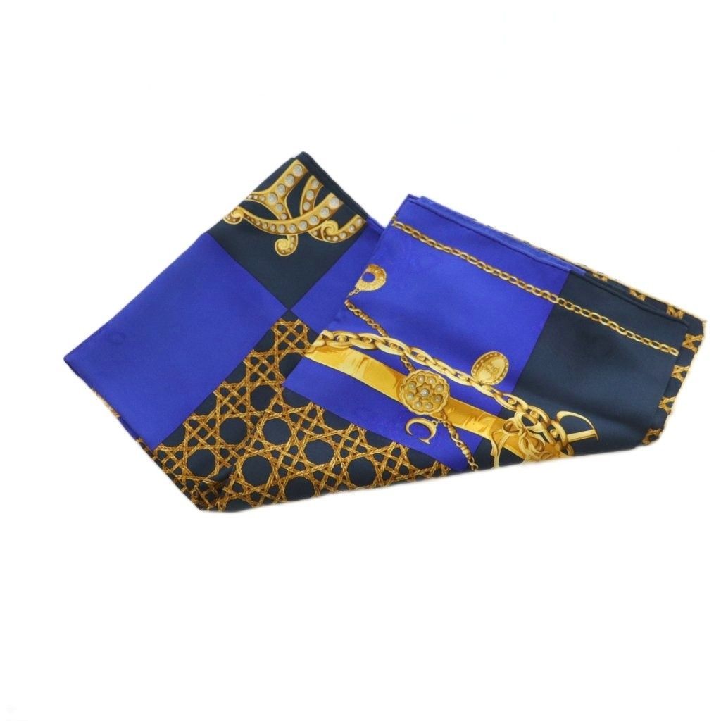 Dior Scarf Silk All Over Pattern Blue Navy Yellow — view 3