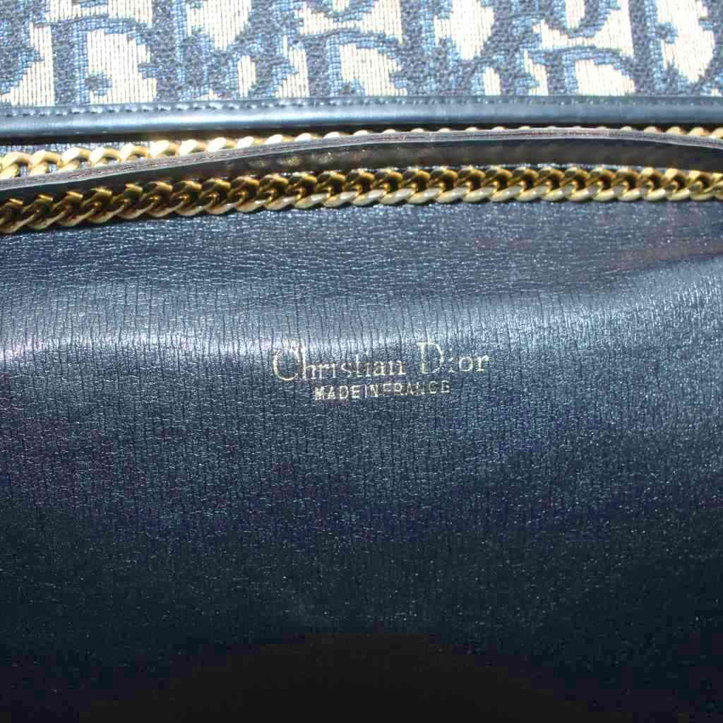 Dior Vintage Trotter Chain Shoulder Bag Gold Canvas Leather Navy Beige — view 5