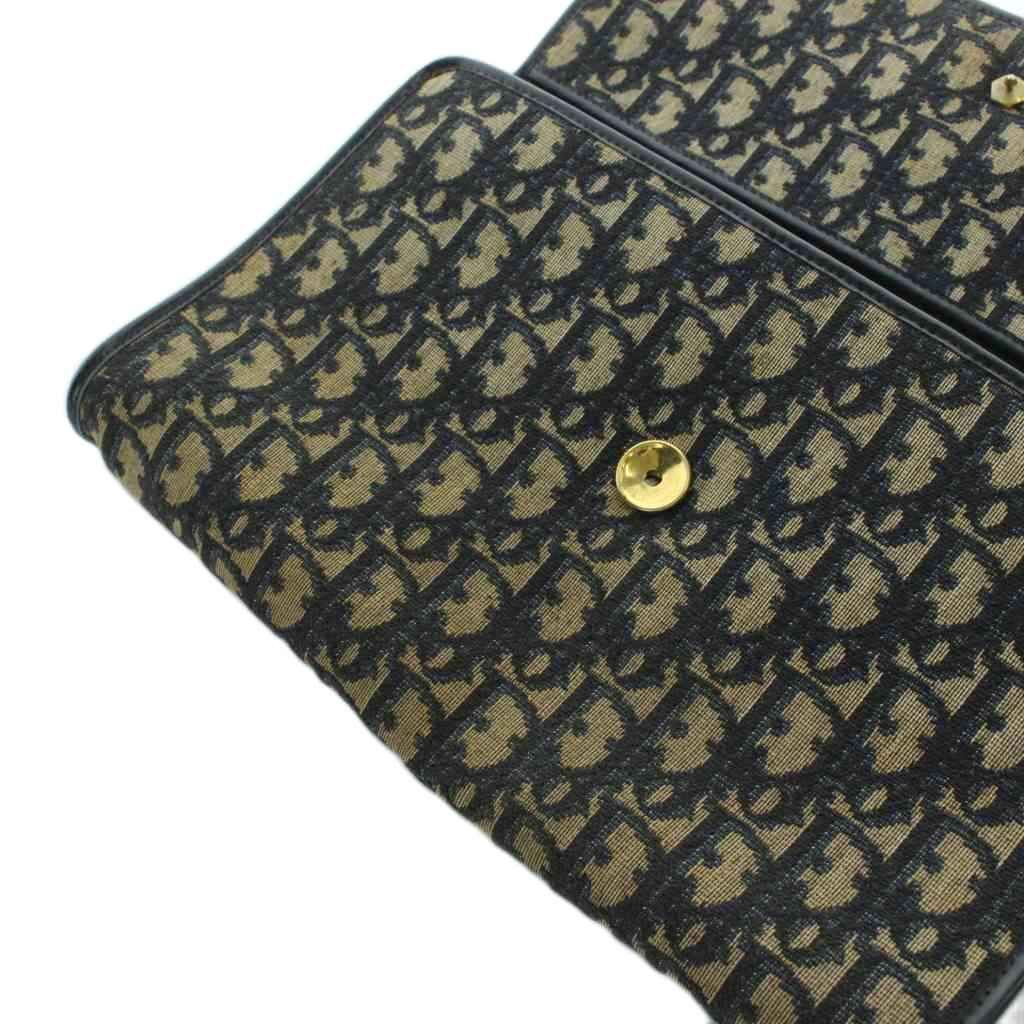 Dior Vintage Trotter Chain Shoulder Bag Gold Canvas Leather Navy Beige — view 7