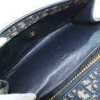 Dior Vintage Trotter Chain Shoulder Bag Gold Canvas Leather Navy Beige — view 6