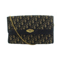 Dior Vintage Trotter Chain Shoulder Bag Gold Canvas Leather Navy Beige