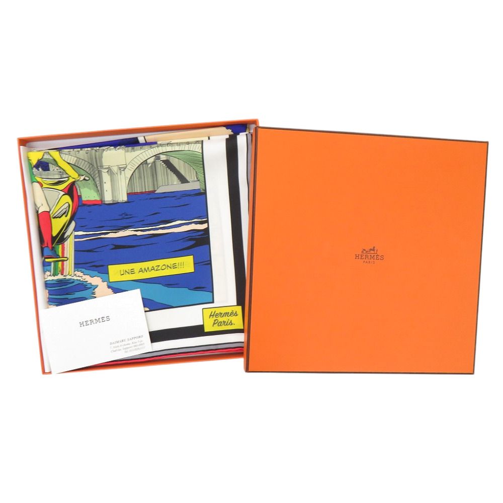 Hermes Carre 90 Double Face Wow 04 Silk Blue Jean Scarf — view 2