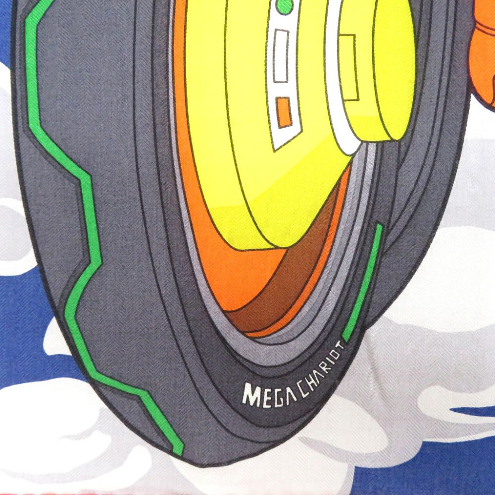 Hermes Carre 100 Mega Chariot 02 Silk Cashmere Blue Scarf — view 4