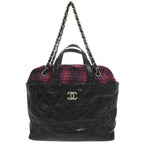 Chanel Quilted CC Logo Portobello Leather Tweed Black Pink 13 Handbag