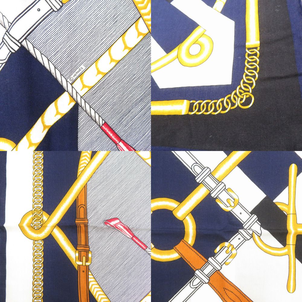 Hermes Carre 140 Parcours Sans Faute Perfect Course Cashmere Silk Marine Scarf — view 5
