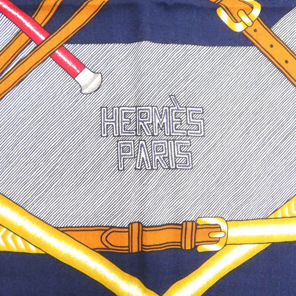 Hermes Carre 140 Parcours Sans Faute Perfect Course Cashmere Silk Marine Scarf — view 4