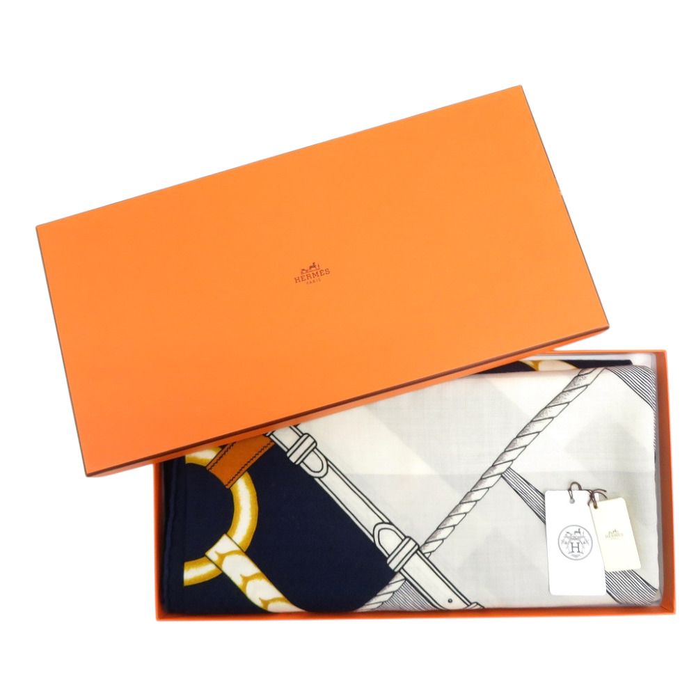 Hermes Carre 140 Parcours Sans Faute Perfect Course Cashmere Silk Marine Scarf — view 2