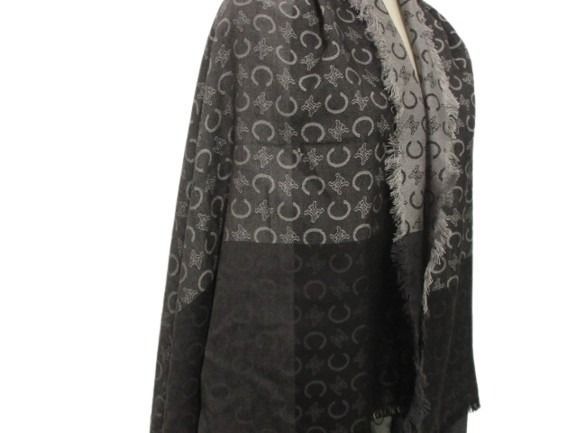 Celine Jacquard Shawl Large Cashmere Silk Gray Logo Macadam Scarf — view 3