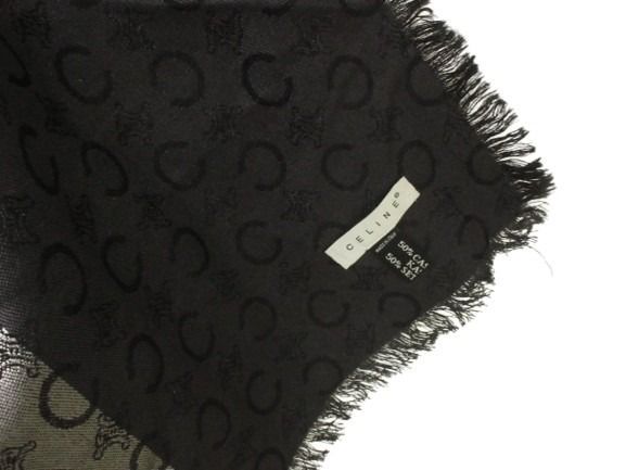 Celine Jacquard Shawl Large Cashmere Silk Gray Logo Macadam Scarf — view 4