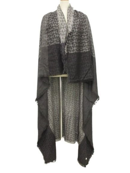 Celine Jacquard Shawl Large Cashmere Silk Gray Logo Macadam Scarf