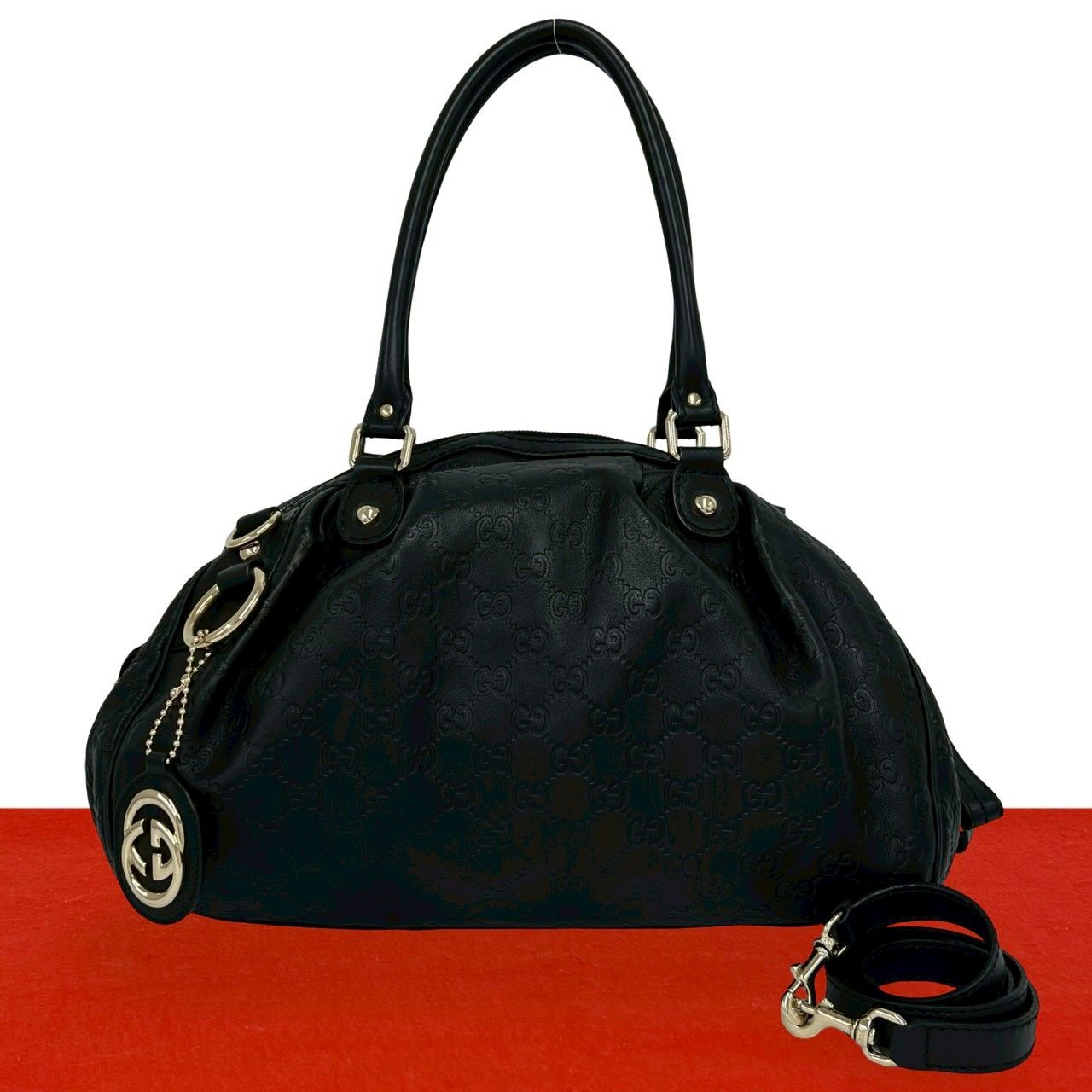 Gucci Ski Guccissima Leather 2-Way Shoulder Bag Tote Black