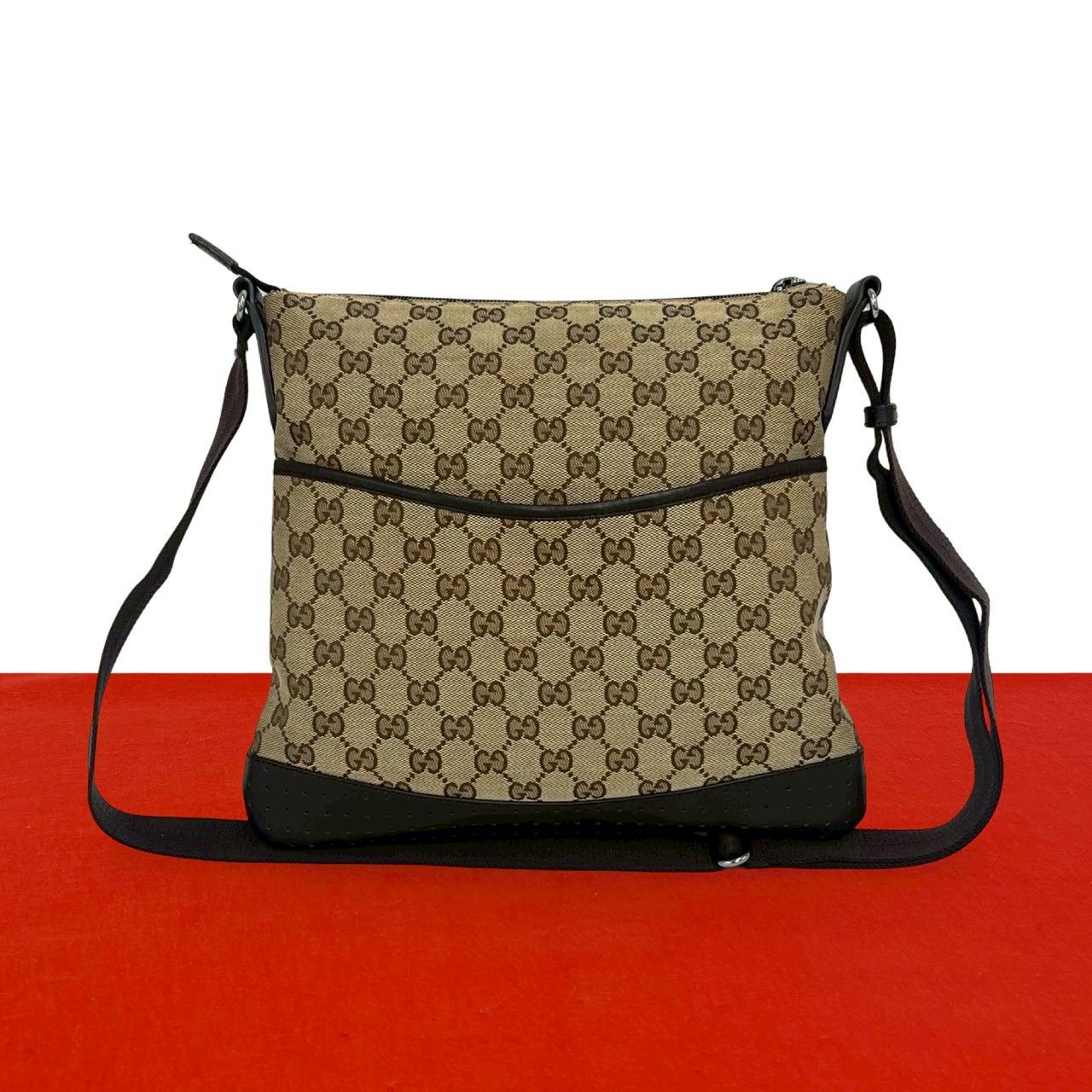 Gucci GG Canvas Pattern Leather Shoulder Bag Crossbody Cross Beige Brown