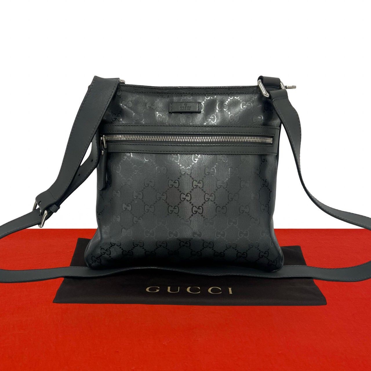 Gucci Imprime GG Pattern Leather Shoulder Bag Crossbody Pochette Cross Gray