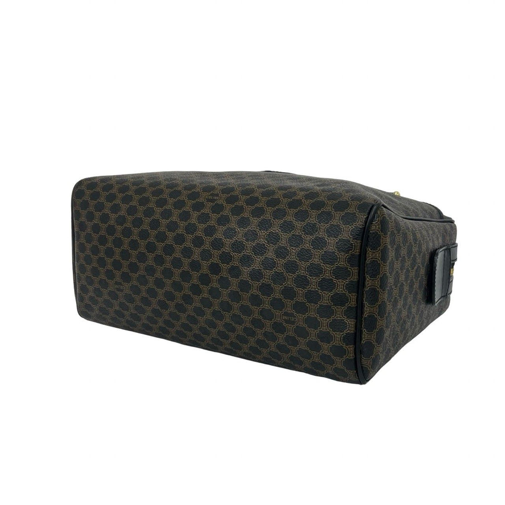 Celine Vintage Macadam Blason Pattern Leather Boston Bag Brown Black — view 8