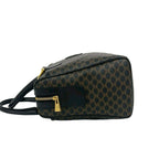 Celine Vintage Macadam Blason Pattern Leather Boston Bag Brown Black — view 5