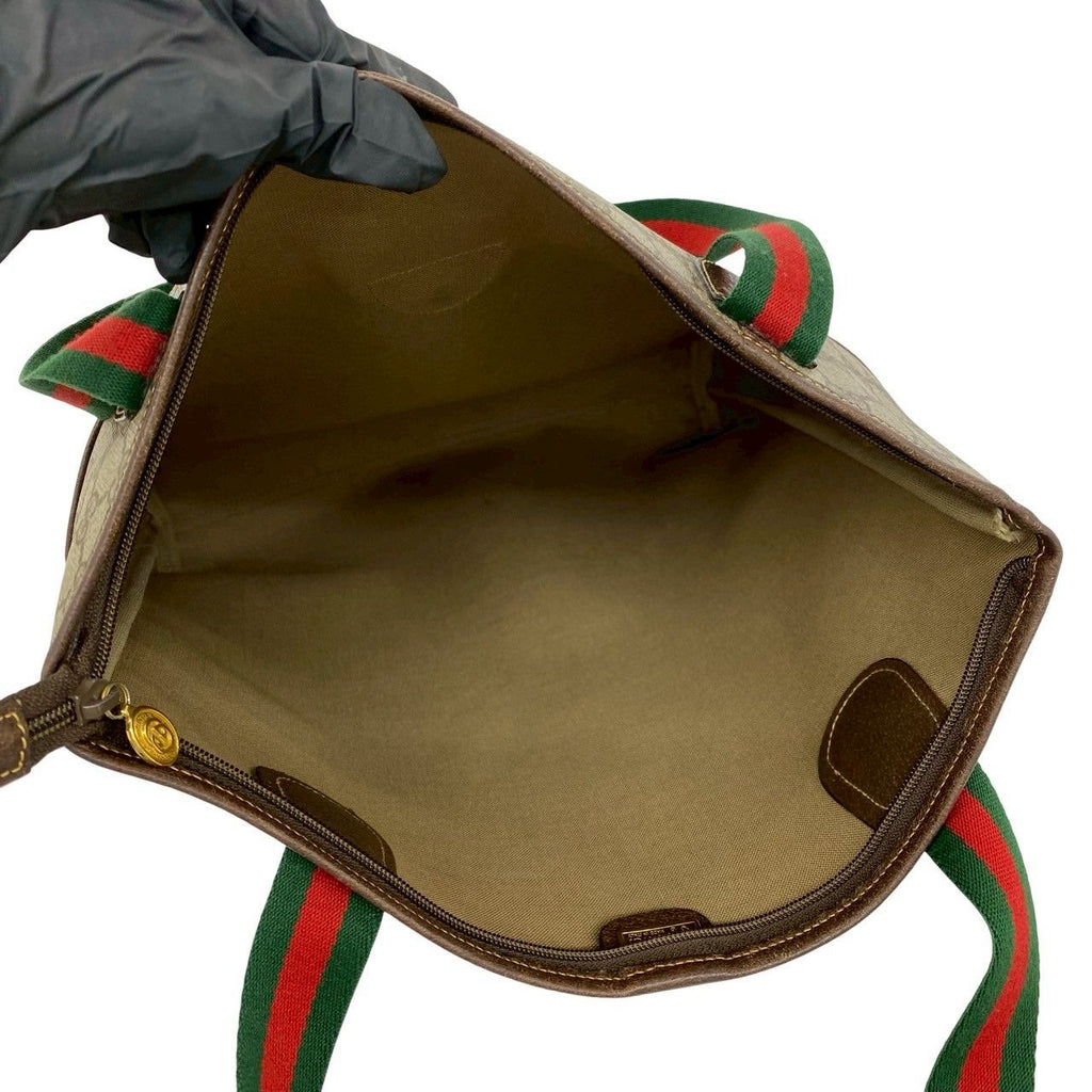 Gucci Vintage Sherry Line GG Logo Leather Tote Brown — view 9