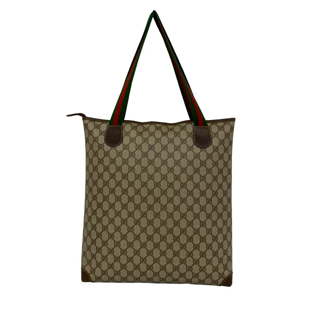 Gucci Vintage Sherry Line GG Logo Leather Tote Brown — view 3