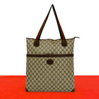 Gucci Vintage Sherry Line GG Logo Leather Tote Brown