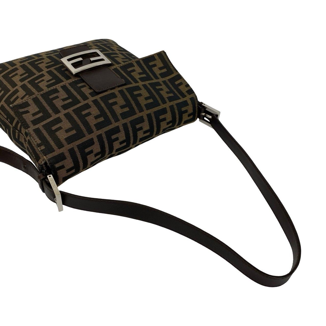 Fendi Vintage Zucca FF Pattern Canvas Leather Shoulder Bag Brown Black — view 4