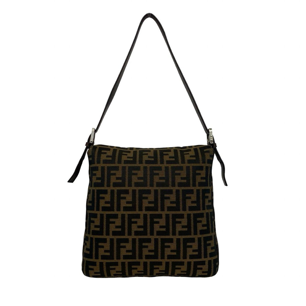 Fendi Vintage Zucca FF Pattern Canvas Leather Shoulder Bag Brown Black — view 3