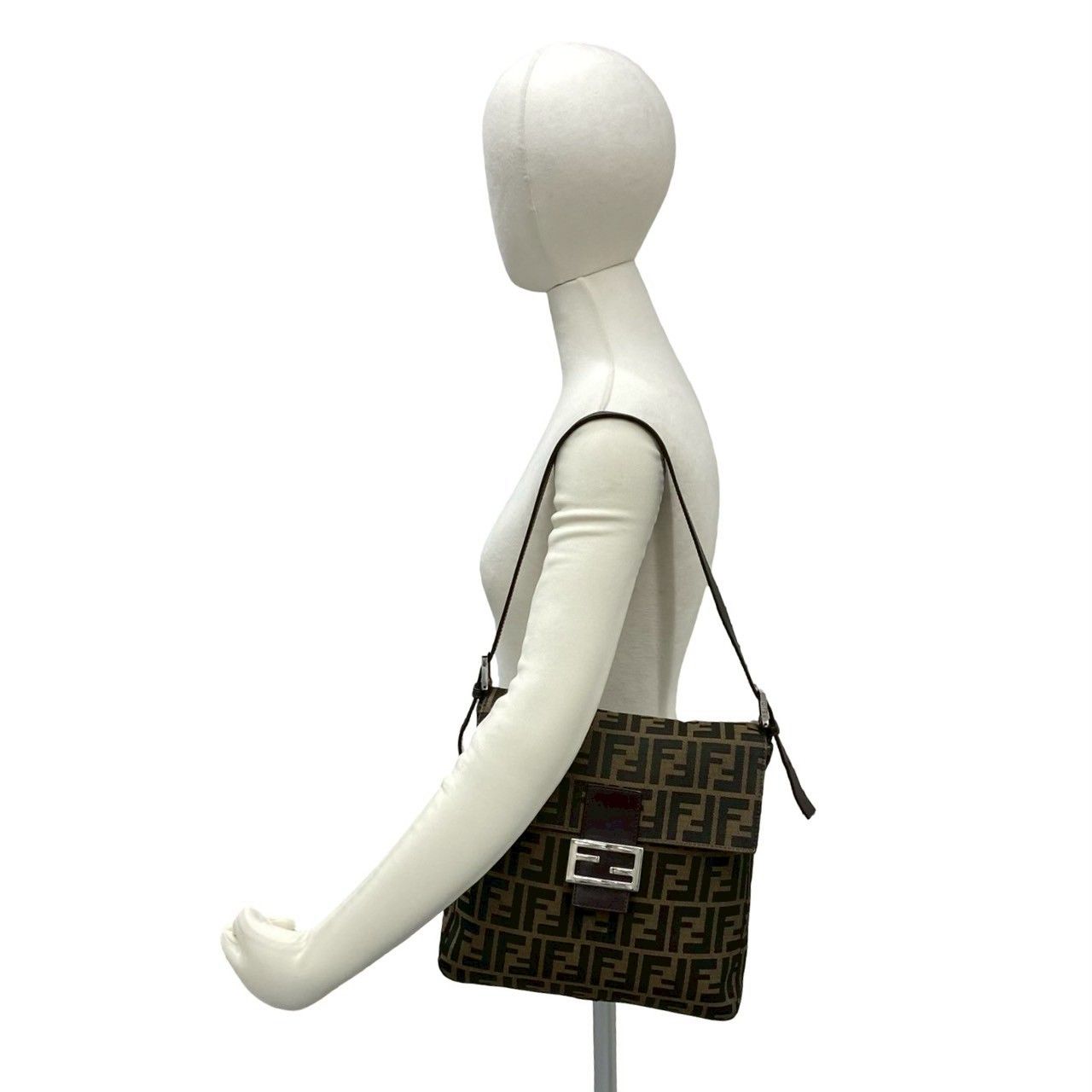 Fendi Vintage Zucca FF Pattern Canvas Leather Shoulder Bag Brown Black — view 2