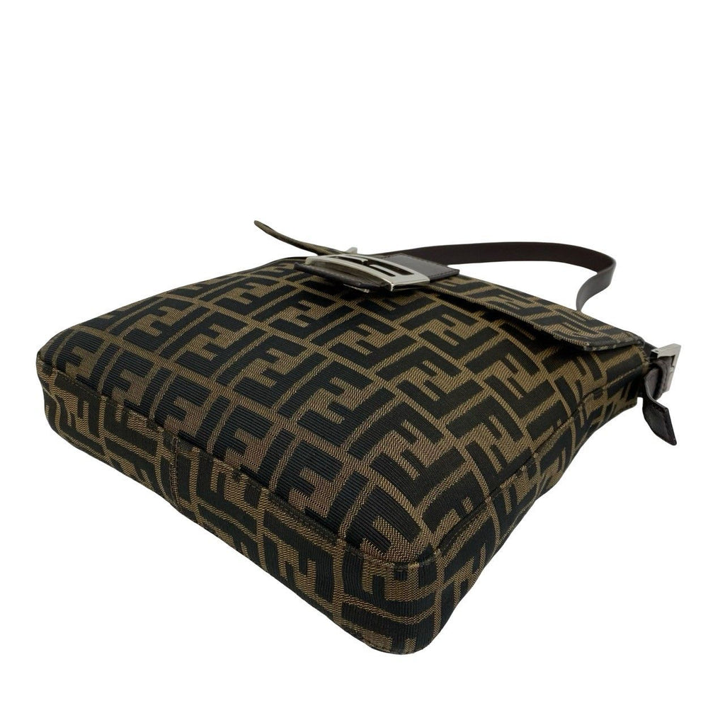Fendi Vintage Zucca FF Pattern Canvas Leather Shoulder Bag Brown Black — view 7