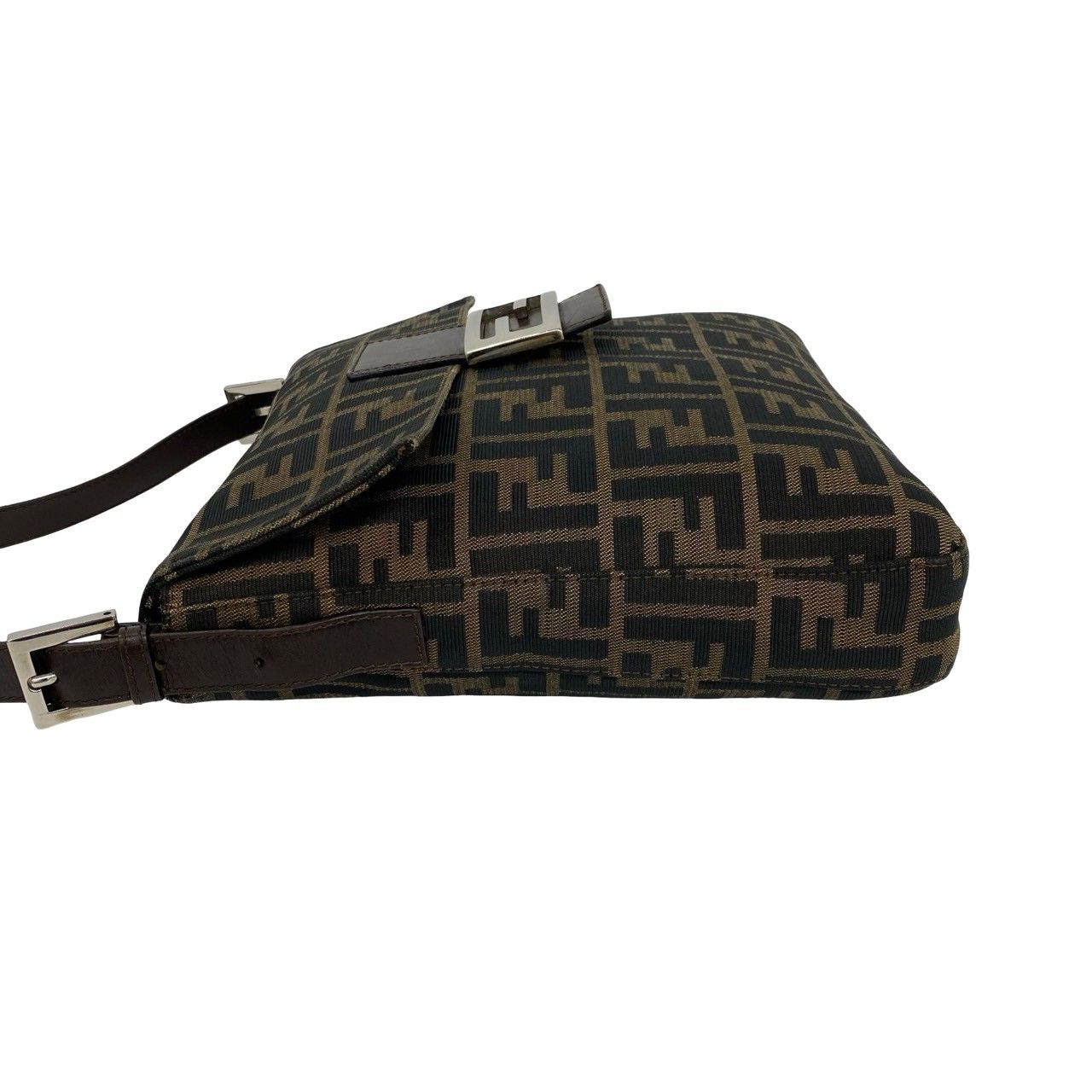 Fendi Vintage Zucca FF Pattern Canvas Leather Shoulder Bag Brown Black — view 5
