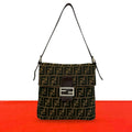Fendi Vintage Zucca FF Pattern Canvas Leather Shoulder Bag Brown Black