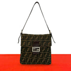 Fendi Vintage Zucca FF Pattern Canvas Leather Shoulder Bag Brown Black