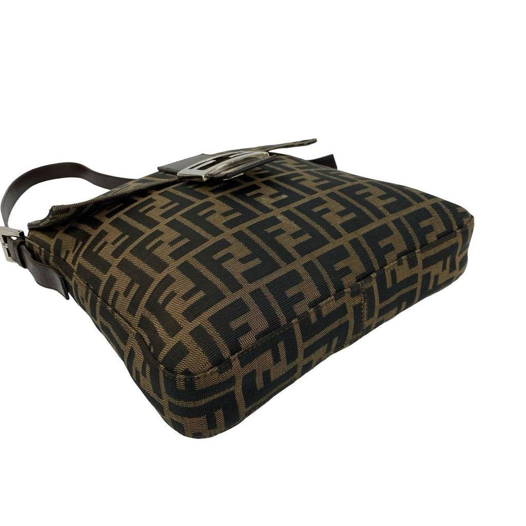 Fendi Vintage Zucca FF Pattern Canvas Leather Shoulder Bag Brown Black — view 8