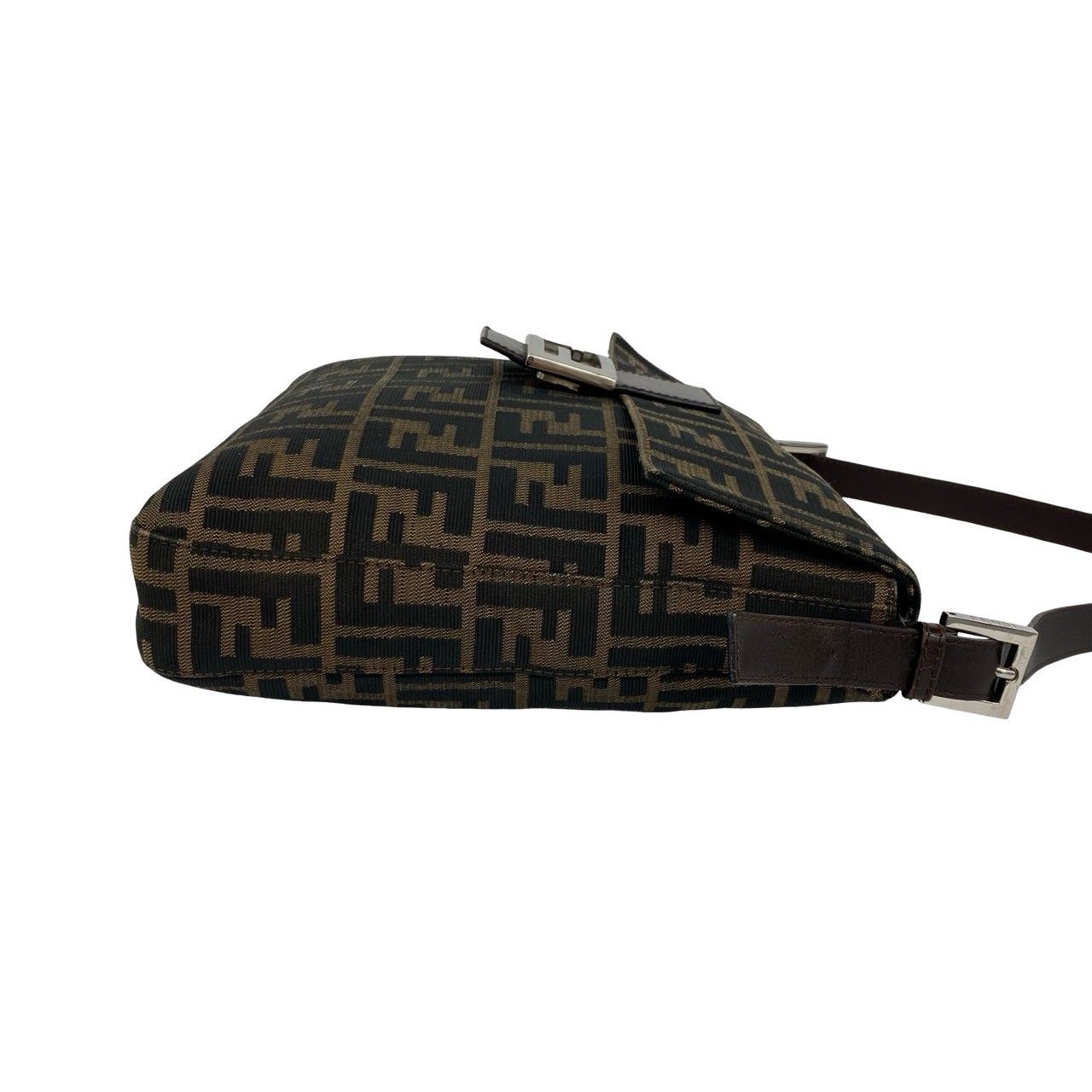 Fendi Vintage Zucca FF Pattern Canvas Leather Shoulder Bag Brown Black — view 6