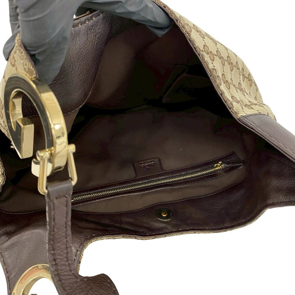 Gucci Shallot Logo GG Canvas Leather Shoulder Bag Crossbody Beige Brown — view 9