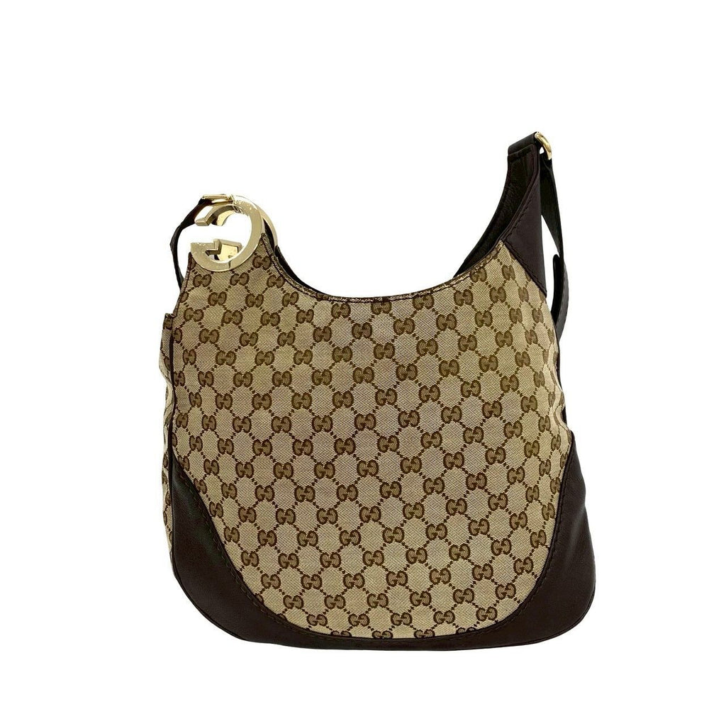 Gucci Shallot Logo GG Canvas Leather Shoulder Bag Crossbody Beige Brown — view 3