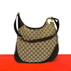 Gucci Shallot Logo GG Canvas Leather Shoulder Bag Crossbody Beige Brown