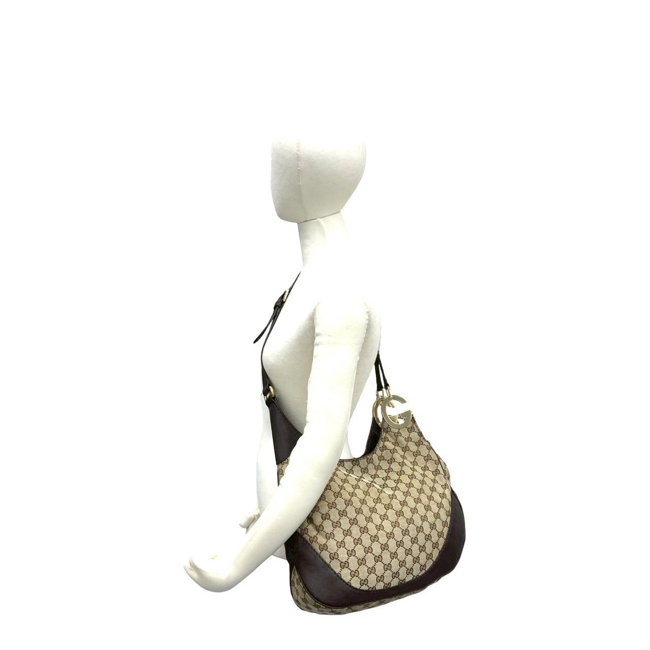 Gucci Shallot Logo GG Canvas Leather Shoulder Bag Crossbody Beige Brown — view 2