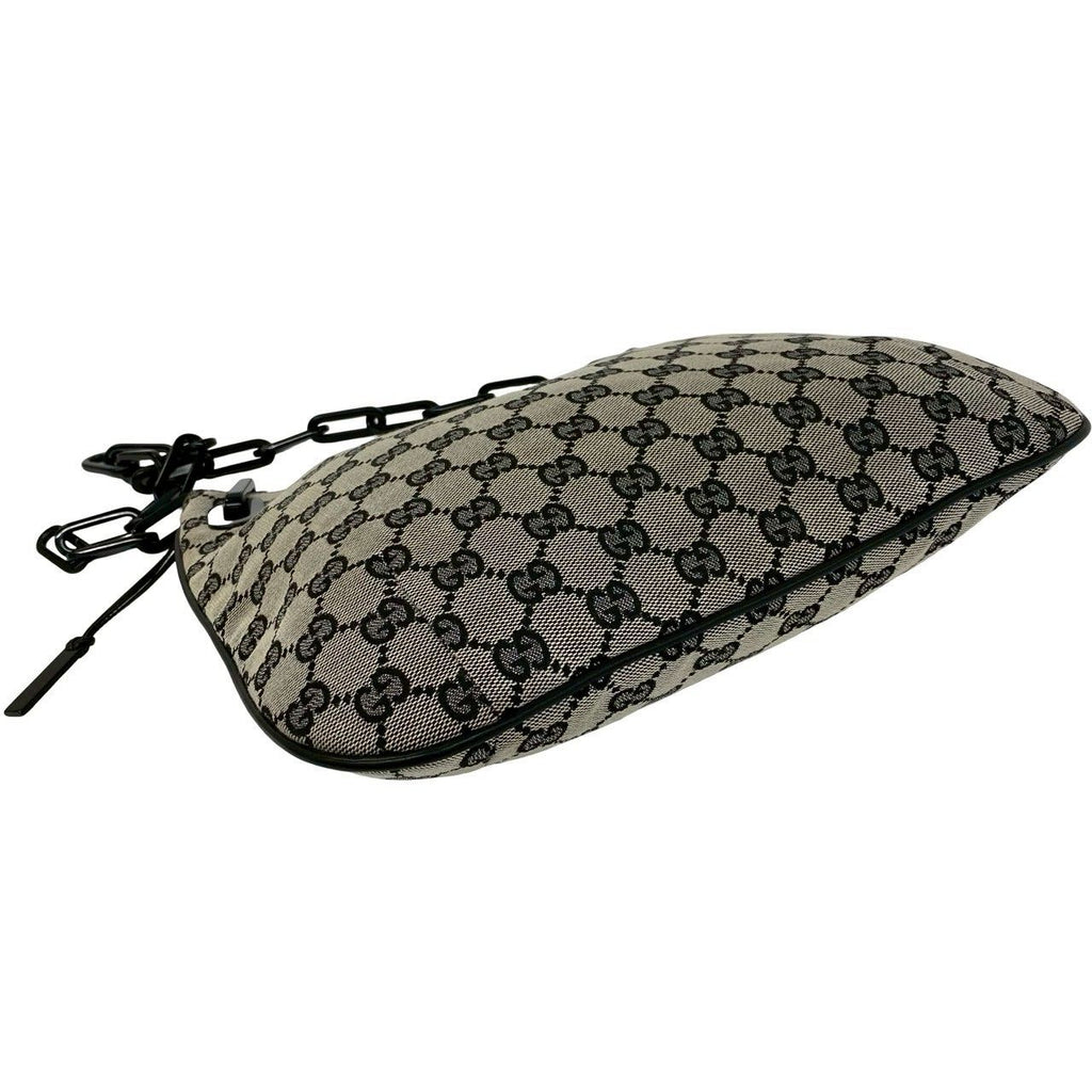 Gucci Vintage GG Canvas Pattern Leather Chain Shoulder Bag Black — view 7