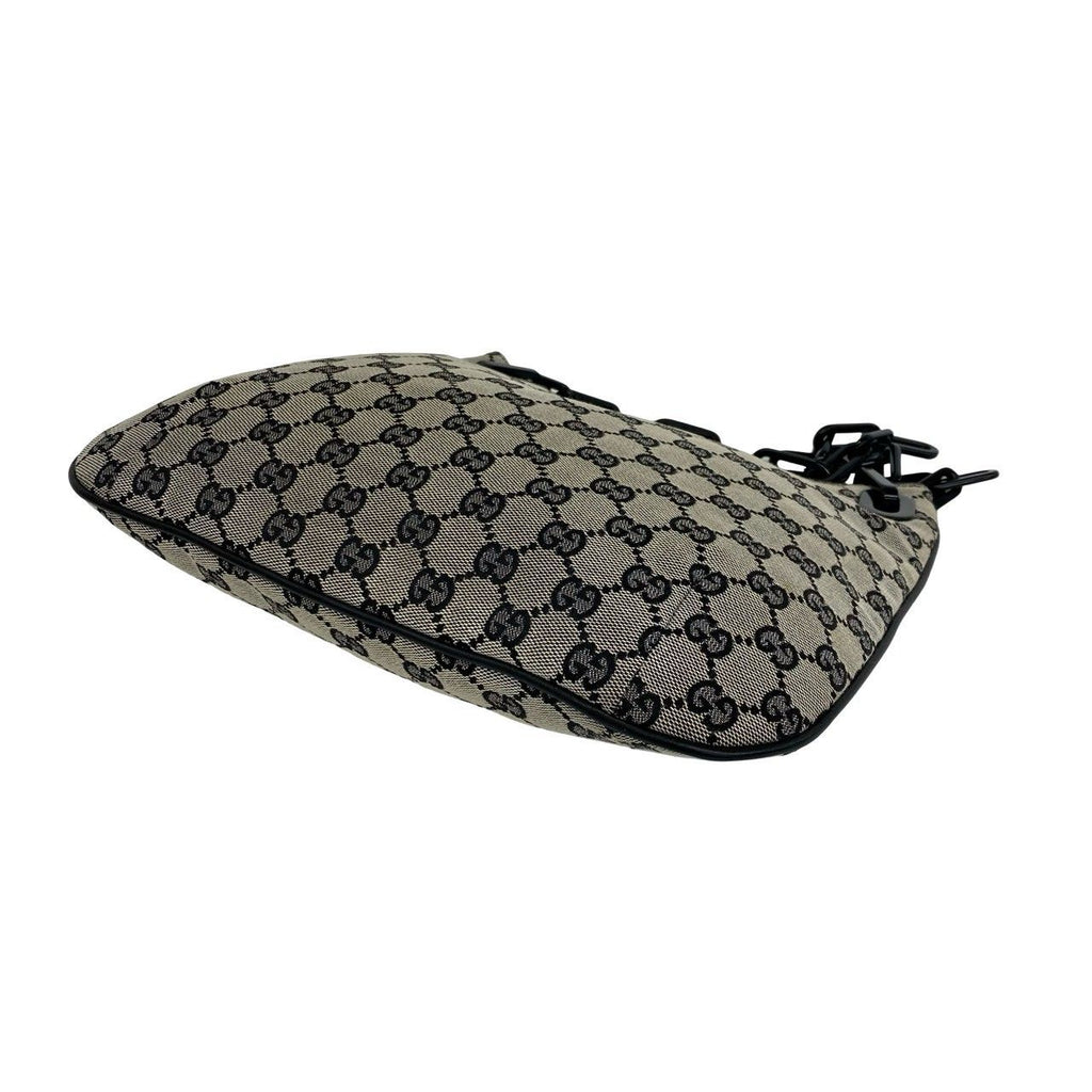 Gucci Vintage GG Canvas Pattern Leather Chain Shoulder Bag Black — view 8