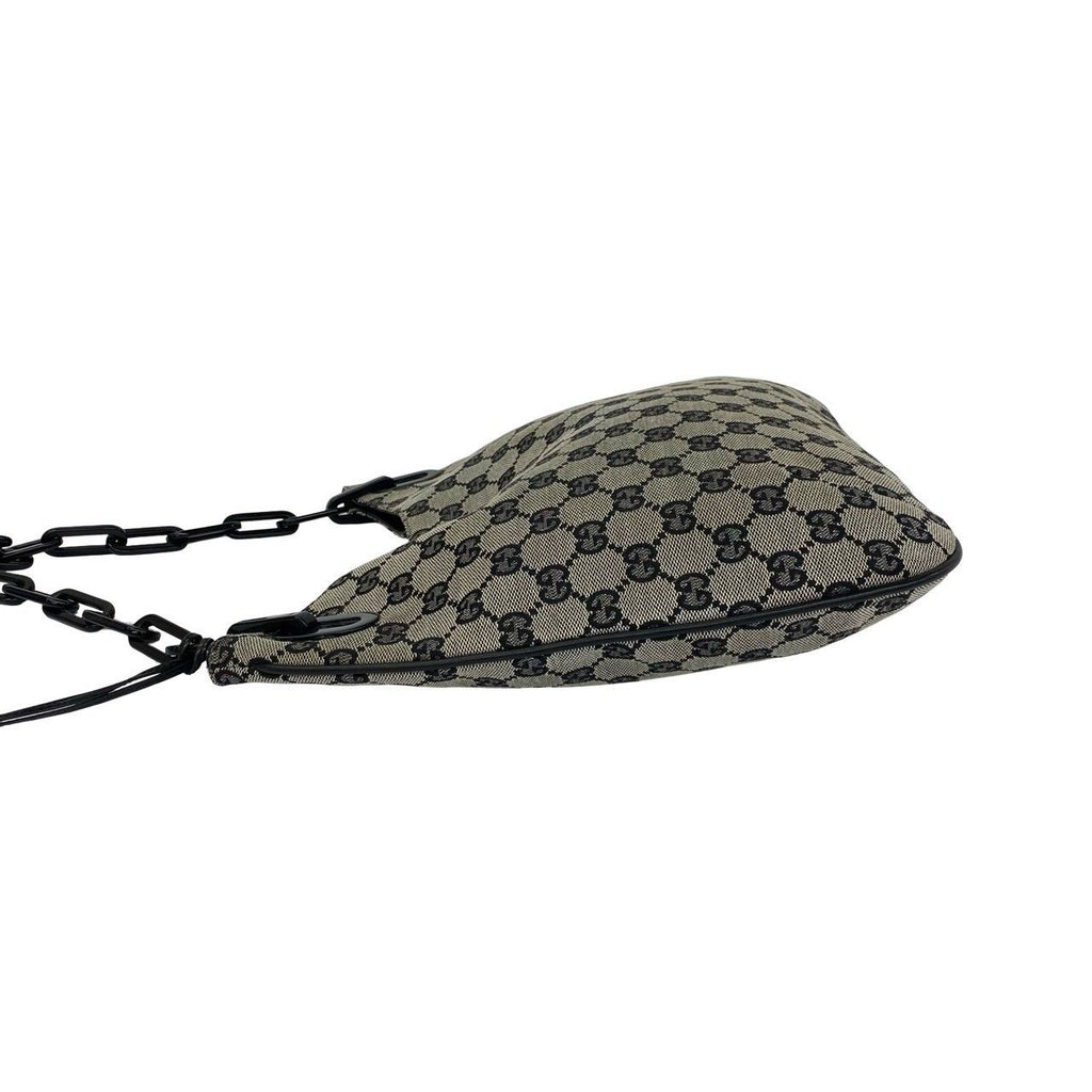 Gucci Vintage GG Canvas Pattern Leather Chain Shoulder Bag Black — view 5