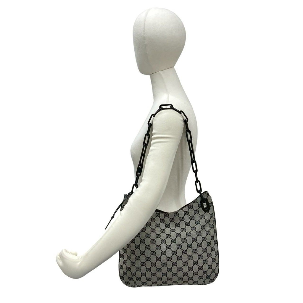 Gucci Vintage GG Canvas Pattern Leather Chain Shoulder Bag Black — view 2