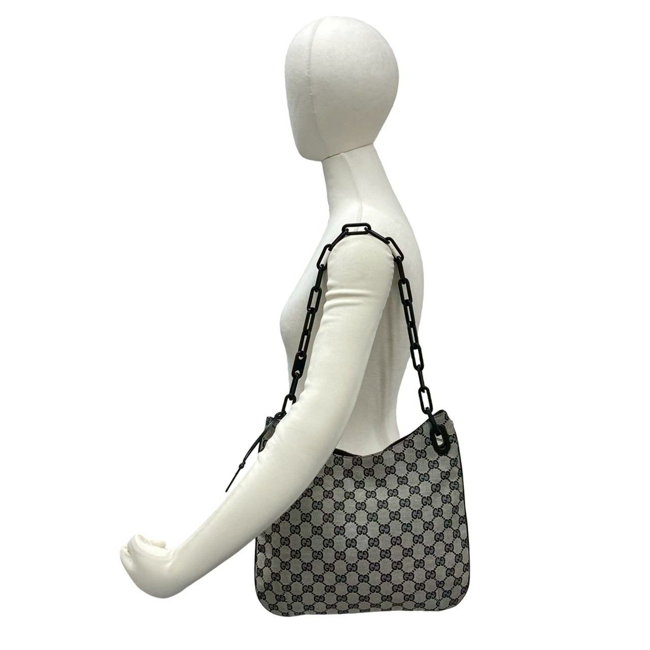 Gucci Vintage GG Canvas Pattern Leather Chain Shoulder Bag Black — view 2