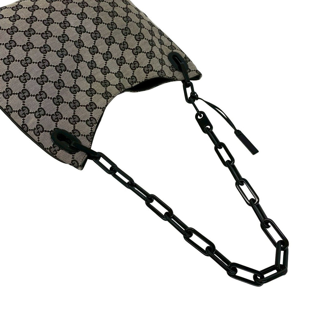 Gucci Vintage GG Canvas Pattern Leather Chain Shoulder Bag Black — view 4