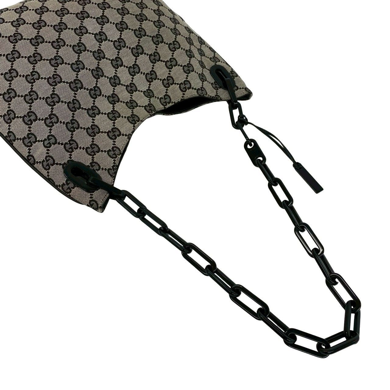 Gucci Vintage GG Canvas Pattern Leather Chain Shoulder Bag Black — view 4
