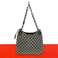 Gucci Vintage GG Canvas Pattern Leather Chain Shoulder Bag Black