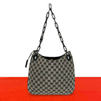 Gucci Vintage GG Canvas Pattern Leather Chain Shoulder Bag Black