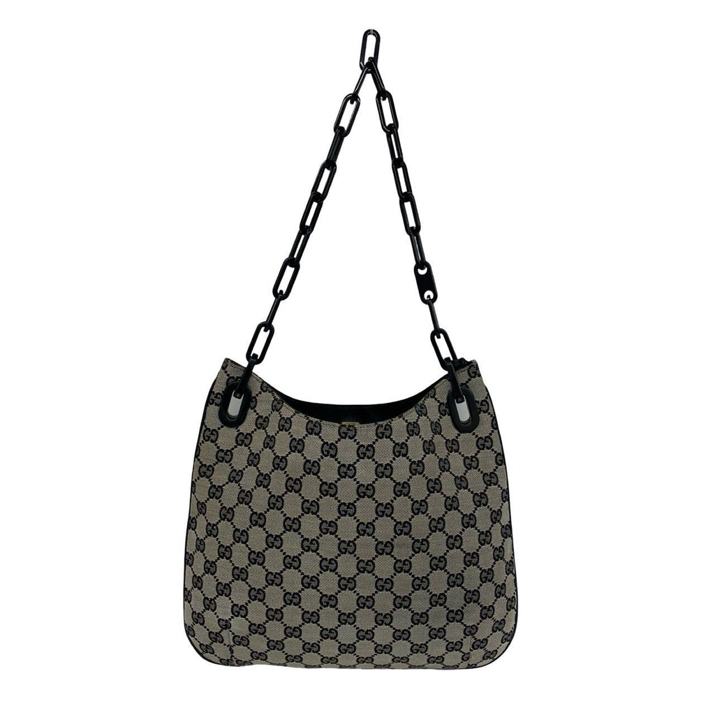 Gucci Vintage GG Canvas Pattern Leather Chain Shoulder Bag Black — view 3