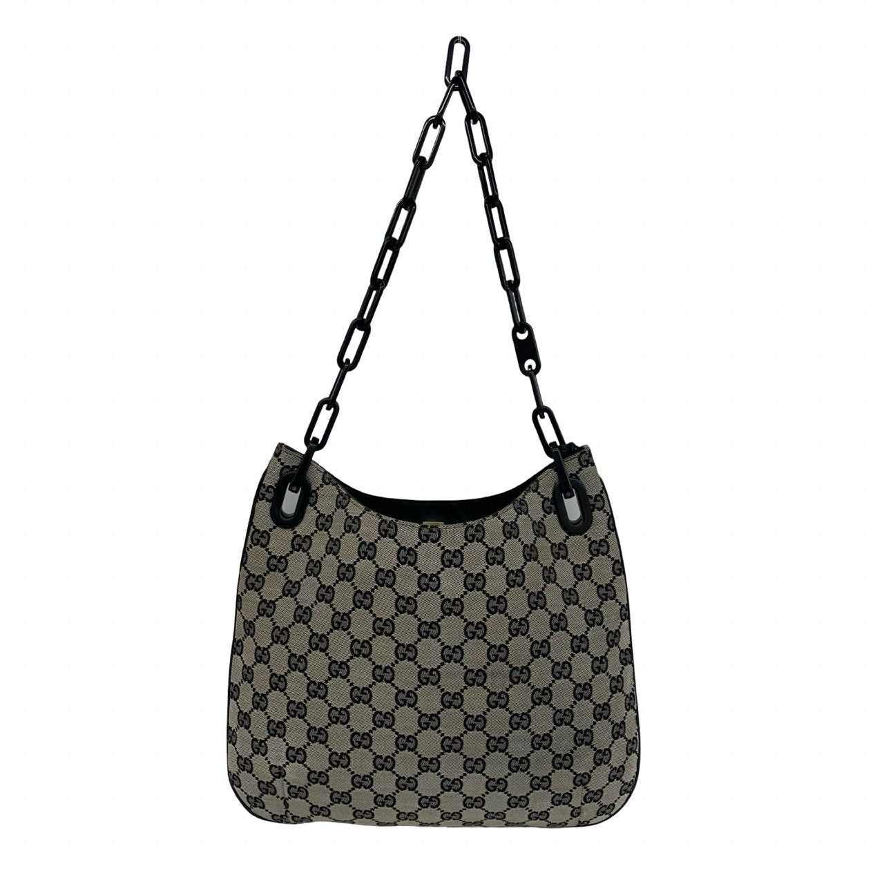Gucci Vintage GG Canvas Pattern Leather Chain Shoulder Bag Black — view 3