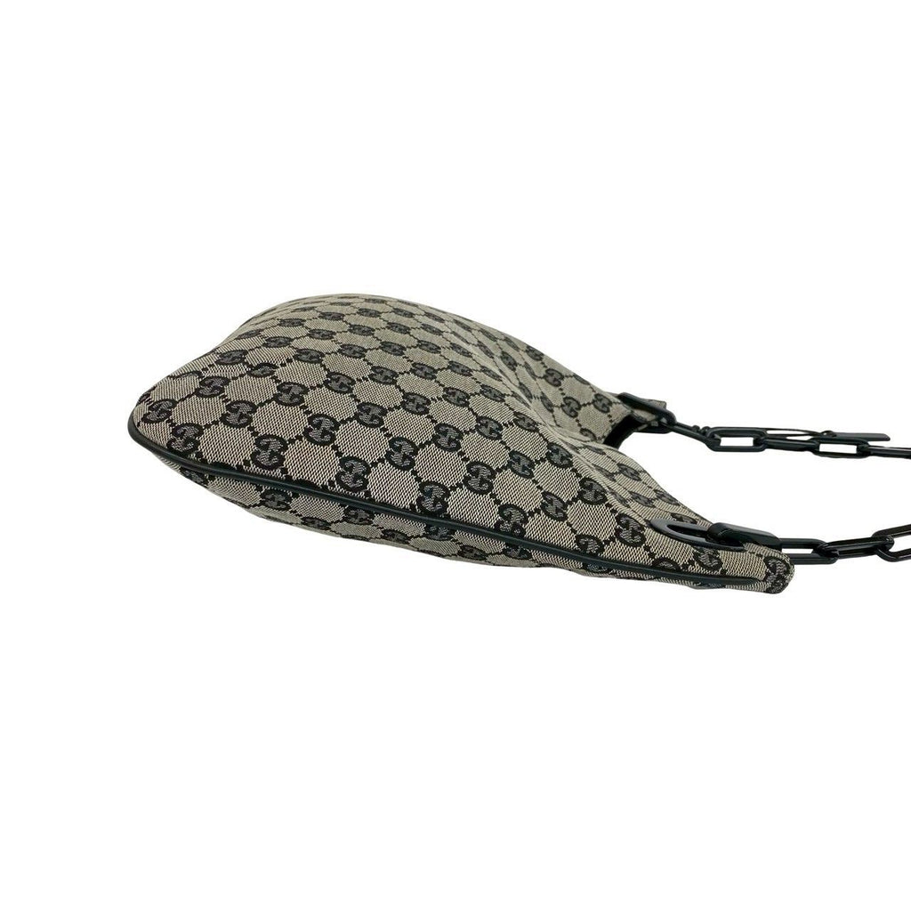 Gucci Vintage GG Canvas Pattern Leather Chain Shoulder Bag Black — view 6