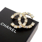 Chanel CC Logo Brooch Metal Crystal Gold