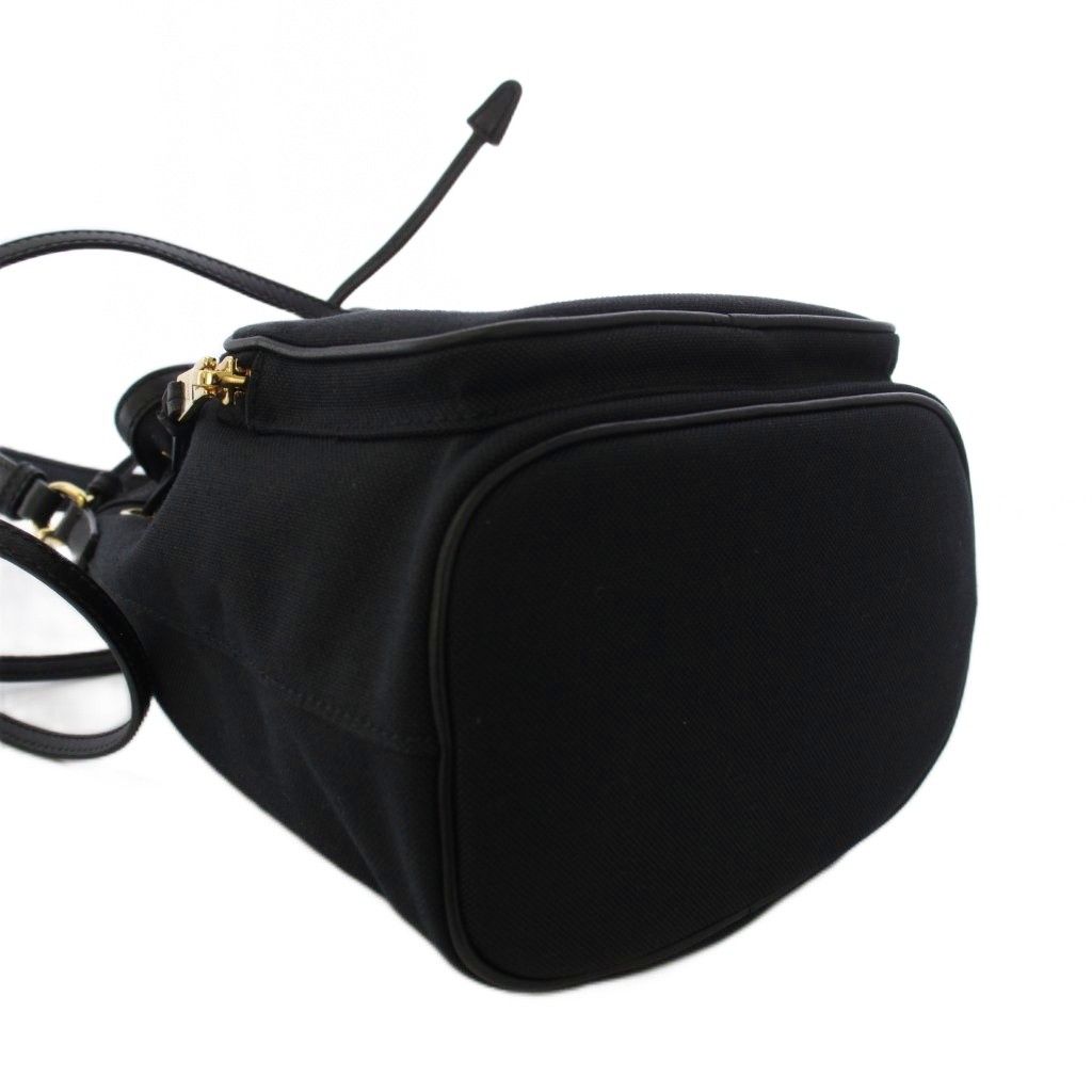 Prada Logo Jacquard Bucket Bag Drawstring 2-Way Canvas Black — view 4